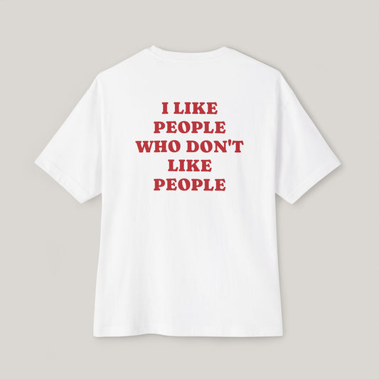 Funny Boxy T-Shirt with JOI - I LIKE PEOPLE